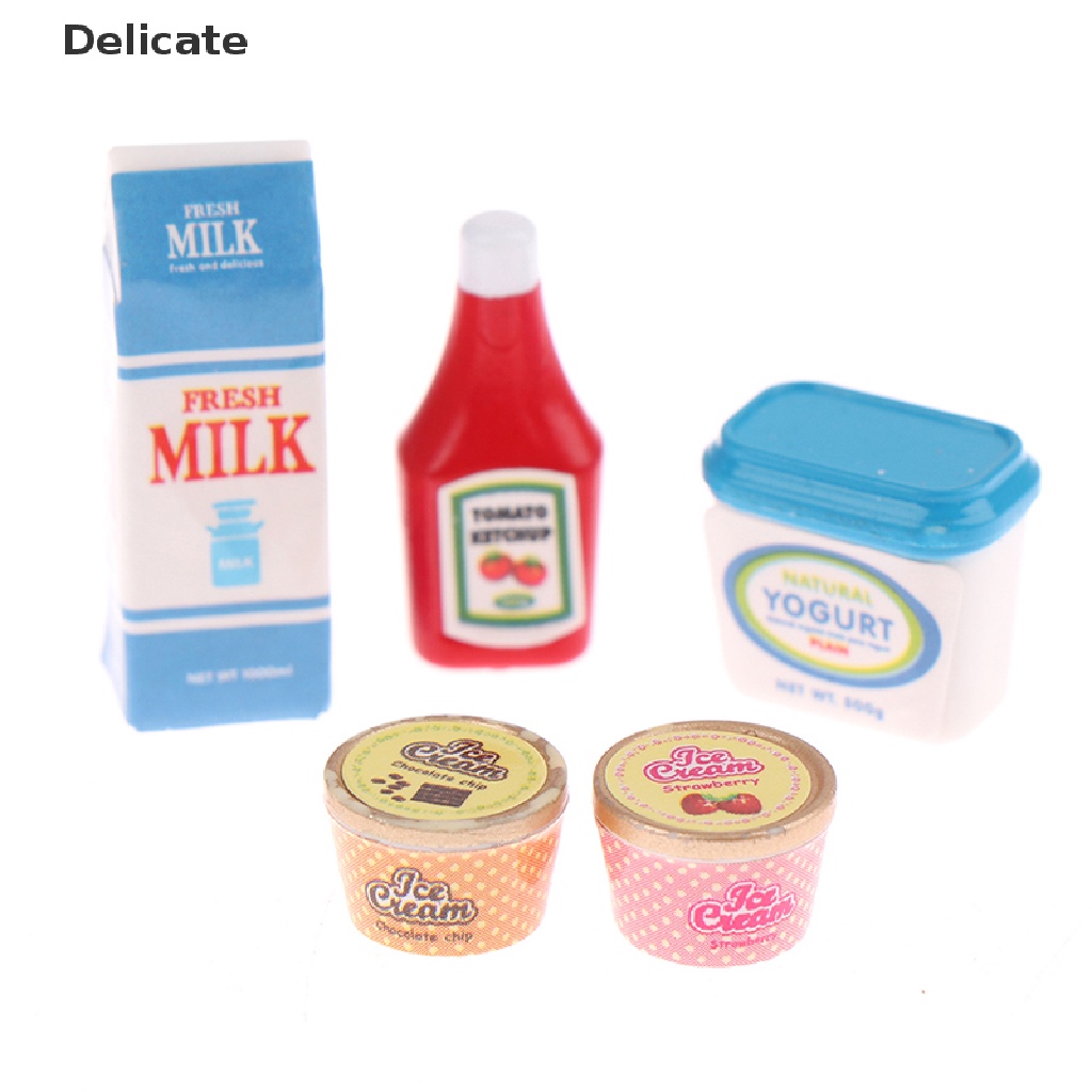 Set 5 mô hình chai sốt/ sữa chua/ sữa/ kem trang trí nhà búp bê