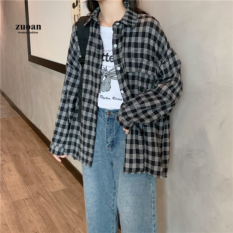 SUXI Áo Sơ Mi Ca Rô Ca Rô Có Túi Thời Trang Mùa Xuân Dành Cho Nữ