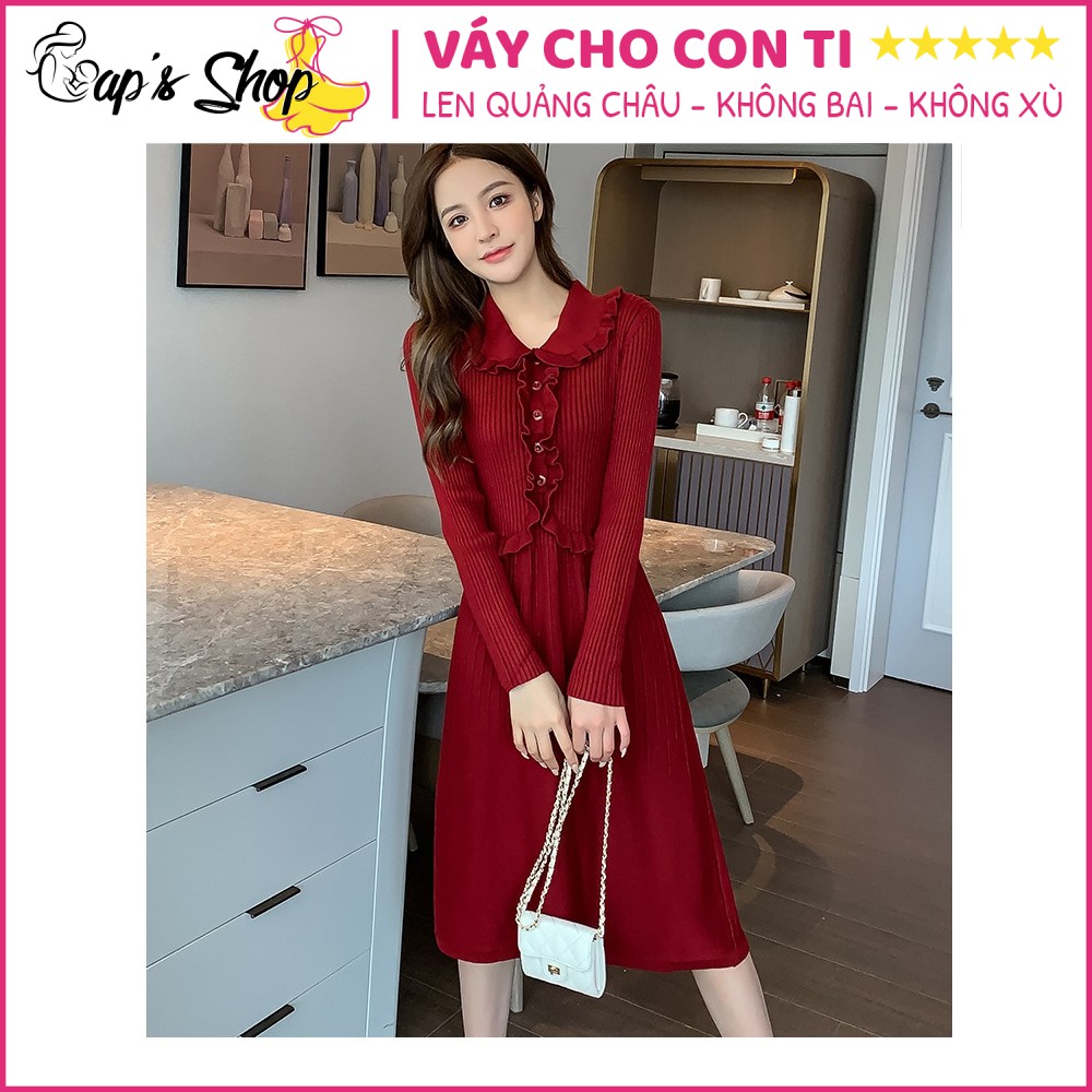 Váy cho con bú, chất len, dáng xòe xếp li