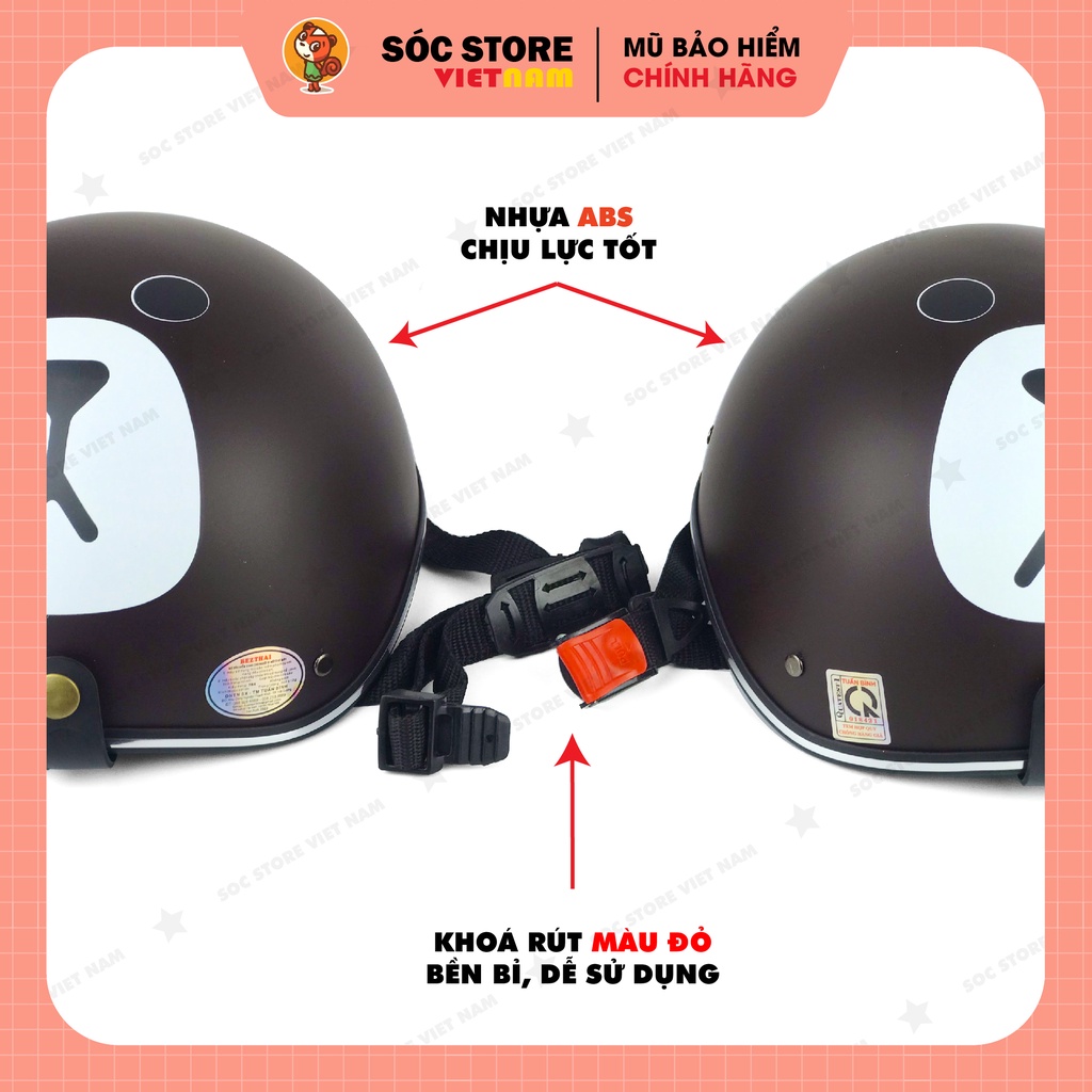 Mũ bảo hiểm nửa đầu 1/2 Gấu Brown Sóc Store nhiều màu kèm kính phi công, kính UV