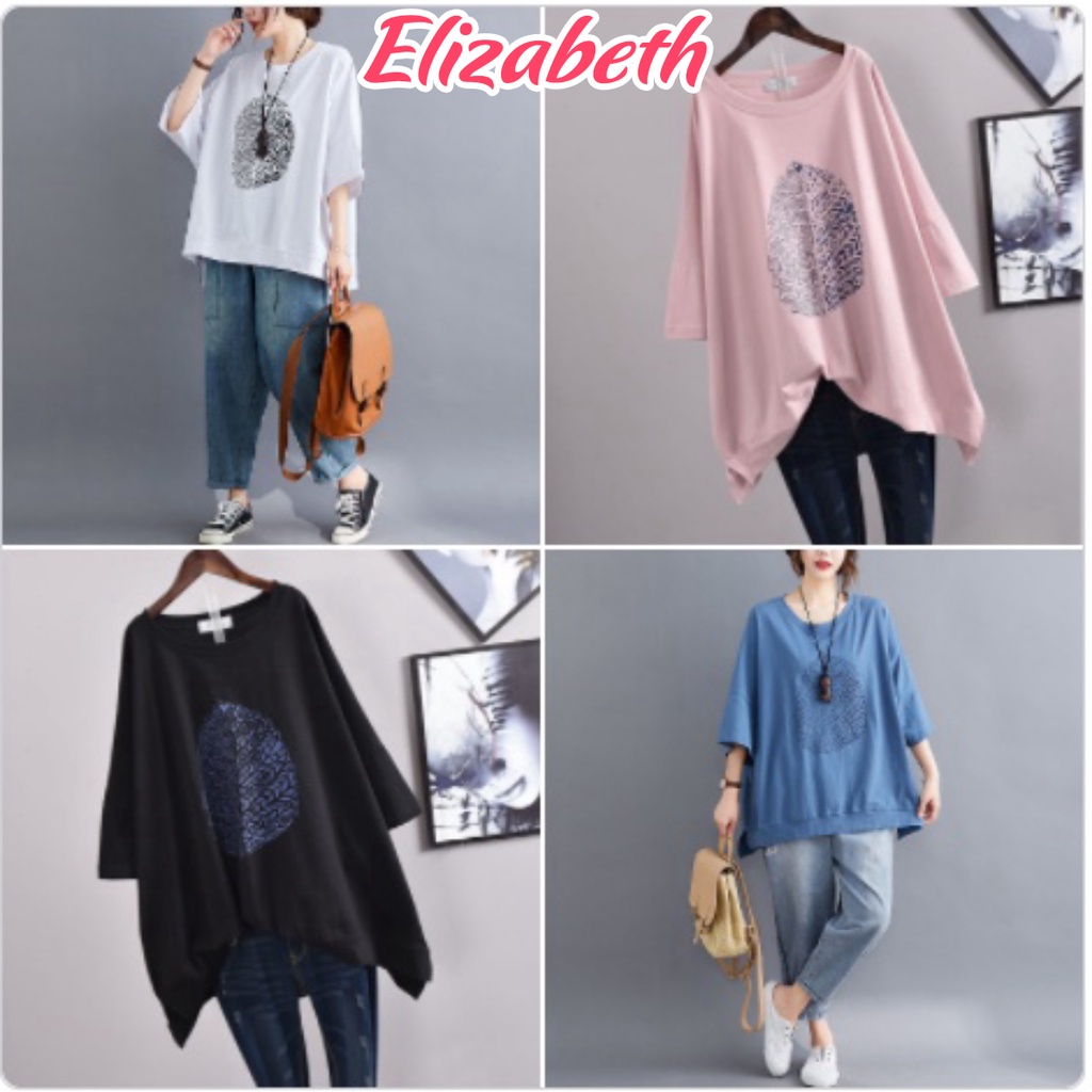 Áo thun nam nữ freesize form rộng tay lỡ, áo phông Elizabeth, chất thun cotton in hình Lá Cây