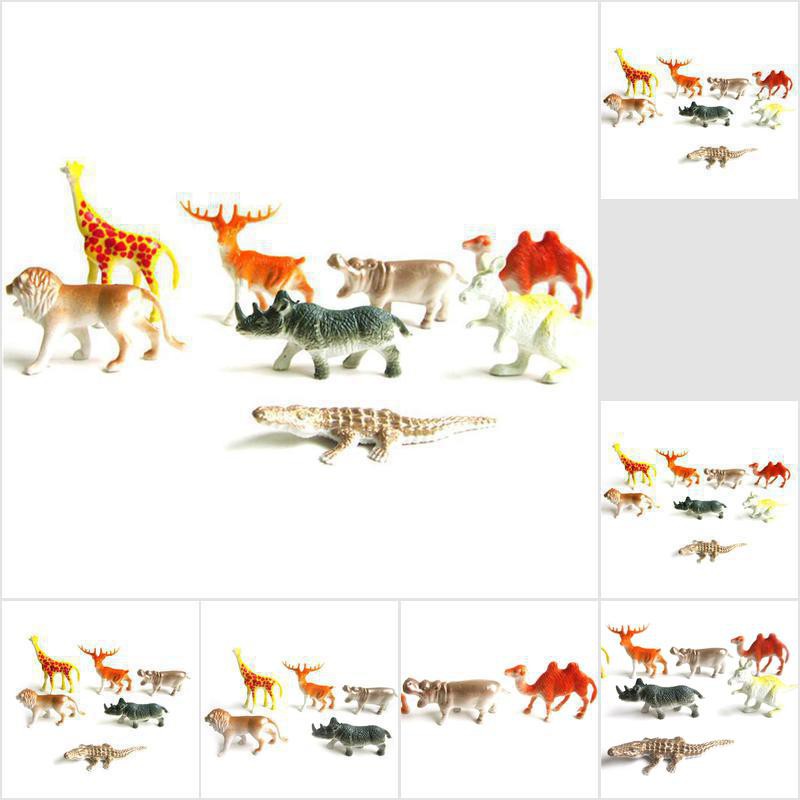 [HoMSI] 8PCS Plastic Zoo Animal Figure Tiger Leopard Hippo Giraffe Kids Animal Toys Gift SUU