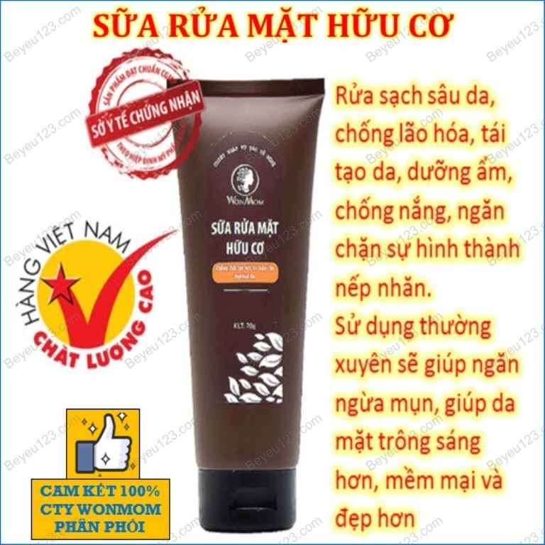 Bộ chăm sóc da mặt hữu cơ Wonmom - Dưỡng trắng, mụn, thâm nám (Sữa rửa mặt, Kem nghệ, Serum vitamin C) WM