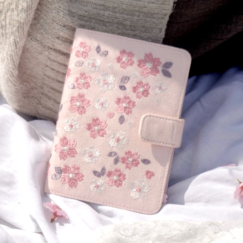 Bộ Sổ Tay Khổ A6 Thêu Hình Hoa Anh Đào Dễ Thương