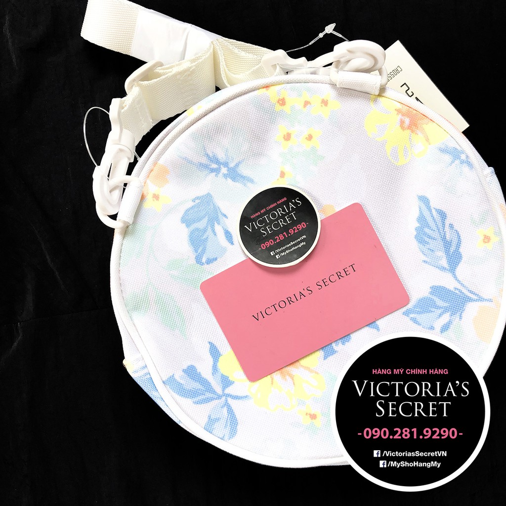 Hàng Mỹ (258) Túi trắng hình oval, hoa trắng, có thể đeo hông, mặt trước lưới - hàng nhập Victoira's Secret USA