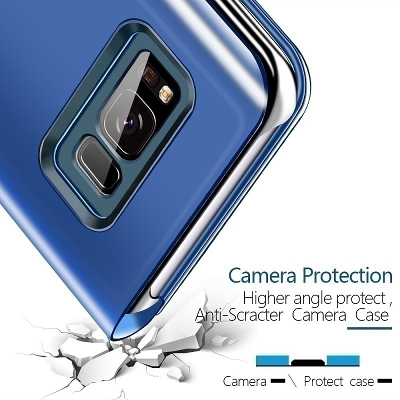 Bao da điện thoại nắp lật mặt gương trong suốt thông minh cho Samsung Note 8/ 9/ 10 S10/ S10 plus