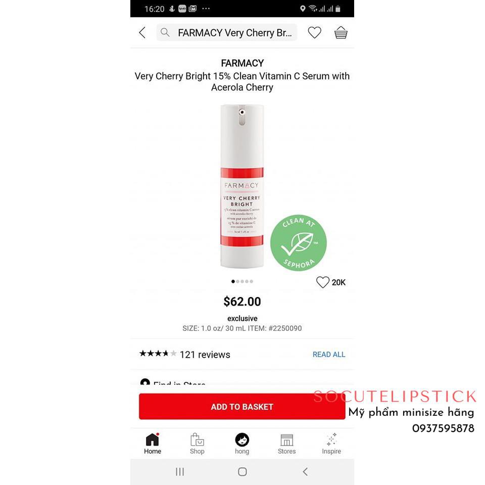 Tinh chất FARMACY Very Cherry Bright 15% Clean Vitamin C Serum with Acerola Cherry