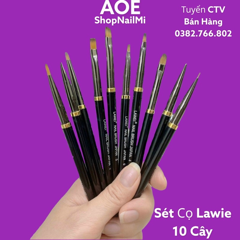 Sét Cọ Lawie 10 Cây Nail, Cọ Vẽ "Cọ Đắp Gel" Đắp Bột Cao Cấp