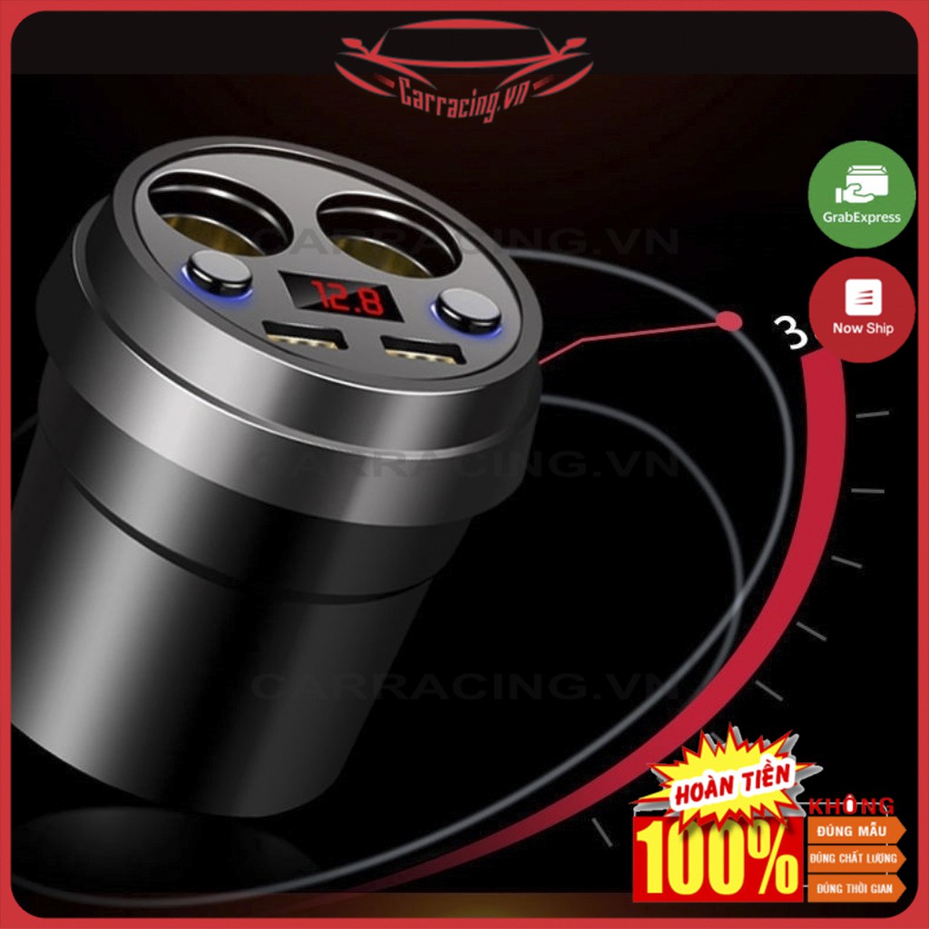Tẩu Sạc Ô TÔ CARRACING Cốc chia sạc TRÒN nhanh chất lượng cao (2 tẩu tròn 2 USB) bảo hành 6 tháng - Đèn Led báo Vol | BigBuy360 - bigbuy360.vn
