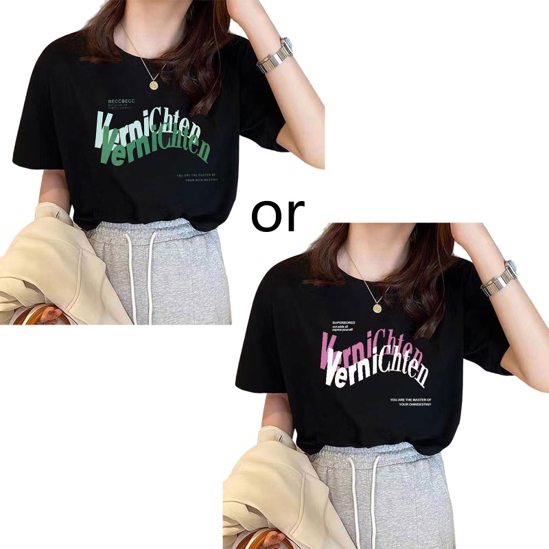 Áo Thun Tay Ngắn Cổ Tròn In Chữ Phong Cách Harajuku Thời Trang Mùa Hè Cho Nữ