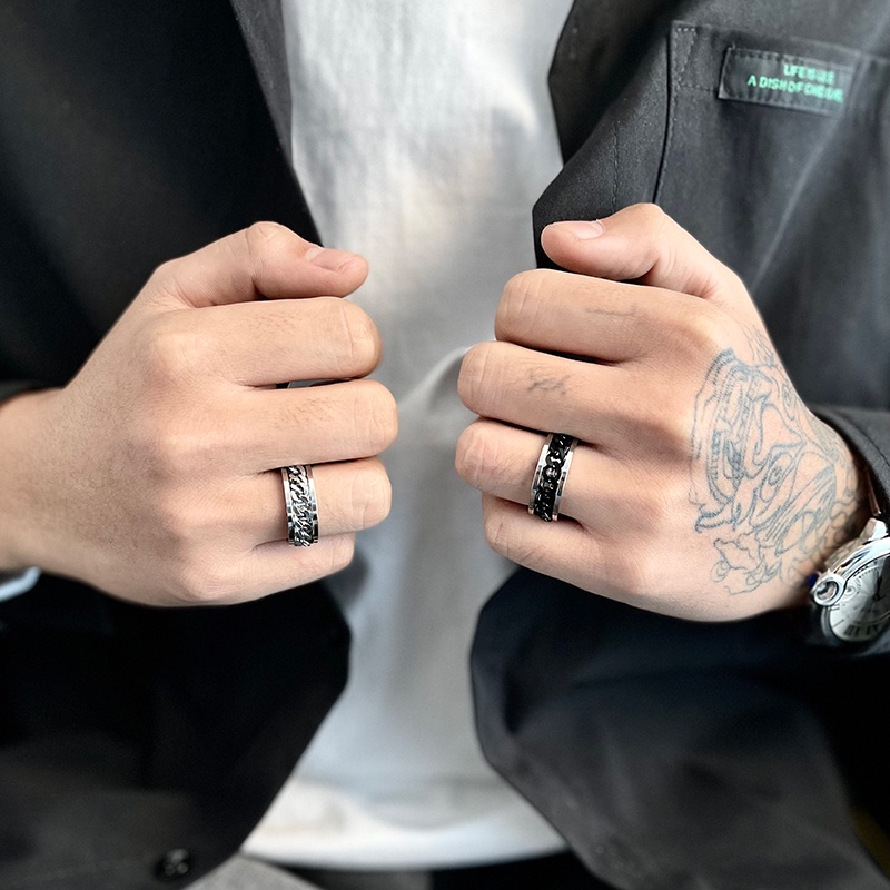 Nhẫn Dây Xích Bằng Thép Phong Cách hip hop Hàn Quốc Đơn Giản Cá Tính Cho Nam