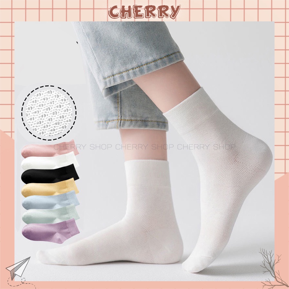 Tất cổ cao nữ nam trơn chất vải mềm dày thoáng khỉ vớ nữ nam cổ cao Unisex phong cách Hàn Quốc - Cherry Shop