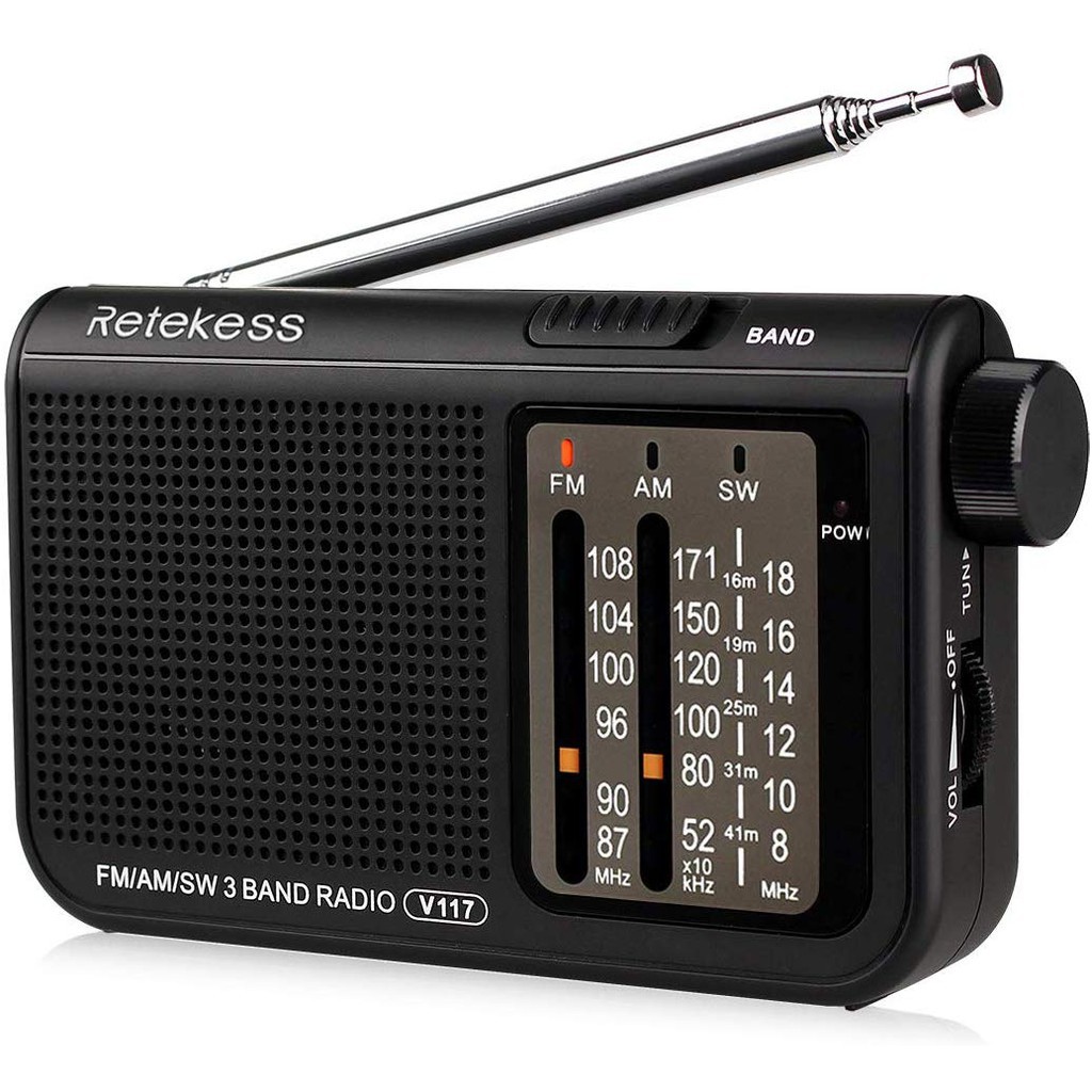 Radio Retekess V117 AM FM Sóng Ngắn Hỗ Trợ Tai Nghe DSP Màu Đen Sử Dụng 2 Pin AA Cho Người Lớn Tuổi