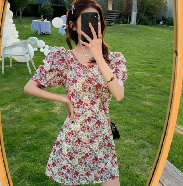 Đầm hoa nhí nơ lưng hàn quốc cao cấp cực xinh