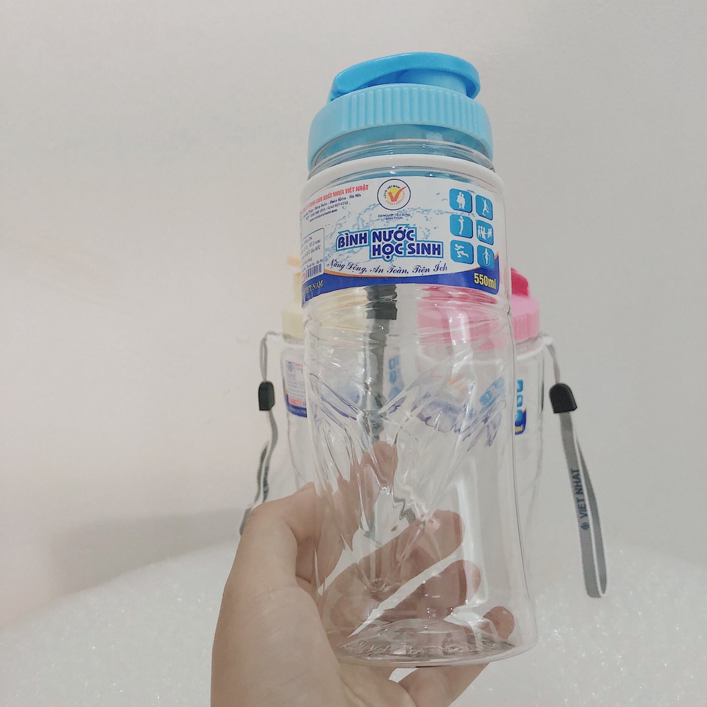 Bình nước học sinh có nắp mở Việt Nhật 550ml