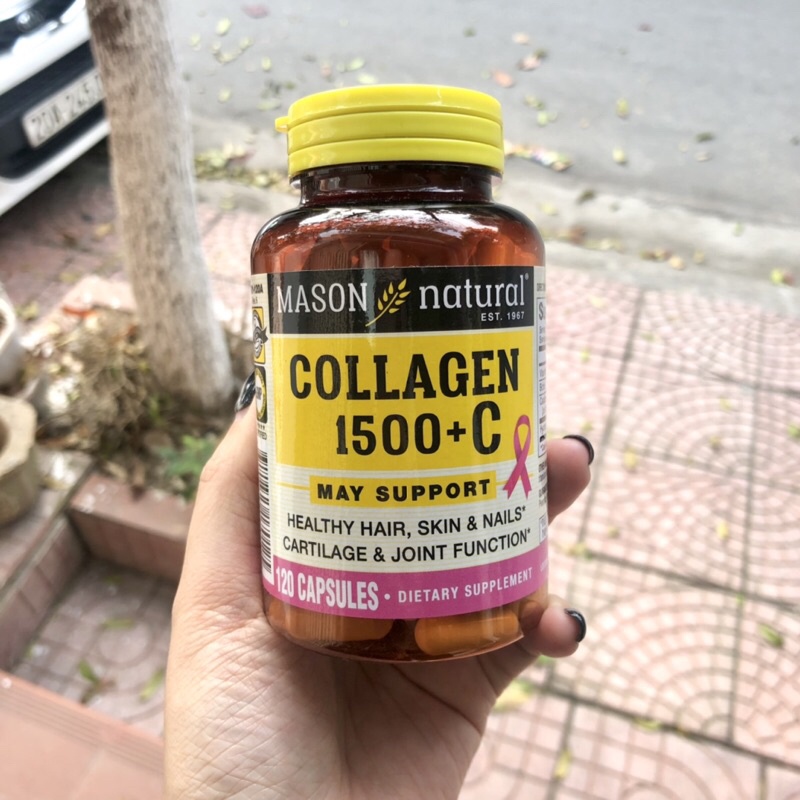 Collagen Mỹ Viên uống đẹp da Collagen 1500+C Mason Natural Hộp 120 viên Bổ Sung Collagen thuỷ phân