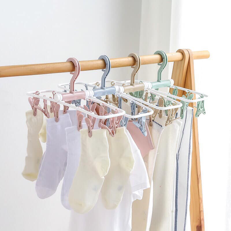 Bộ móc treo vớ xếp gọn, tiện dụng nhiều màu chống gió khi phơi đồ cho trẻ nhỏ, quần áo, vớ, tất, đồ lót