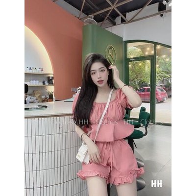 Sét bộ trễ vai bèo chun mặc 2 kiểu