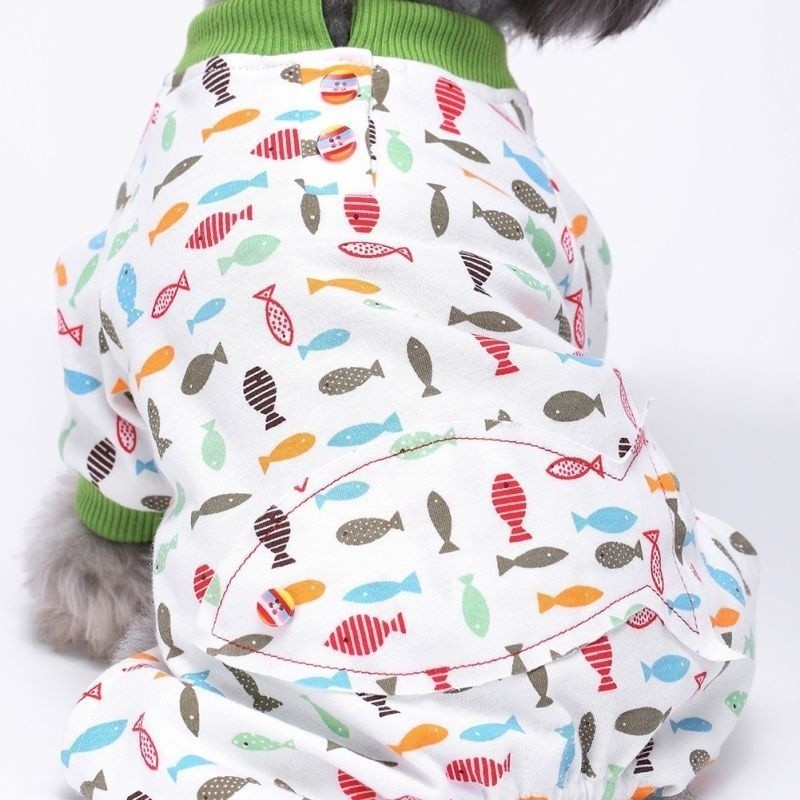 Pet Dog Apparel Pajamas Cartoon Print Adorable Clothes Jumpsuits