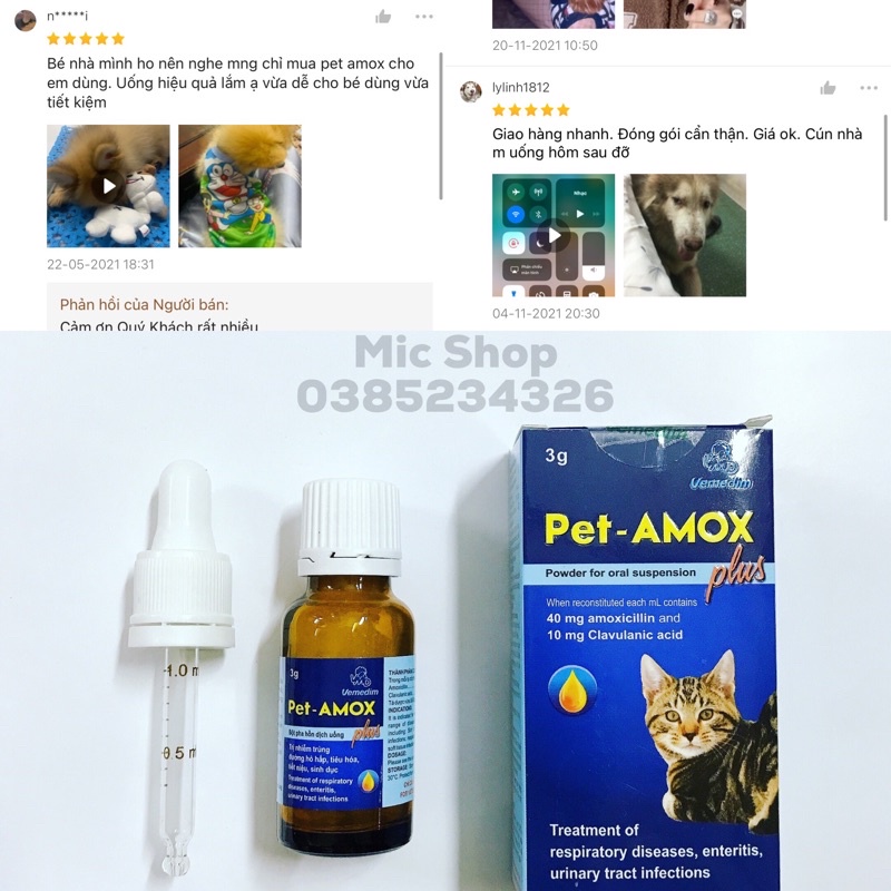 Dung dịch uống pet amox giảm tiêu chảy, hô hấp, hỗ trợ giảm ho cho chó mèo