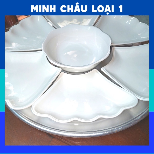 Bộ Bát Đĩa Hoa Mặt Trời giá rẻ cao cấp trắng trơn, sét chén dĩa thờ cúng gia tiên Minh châu