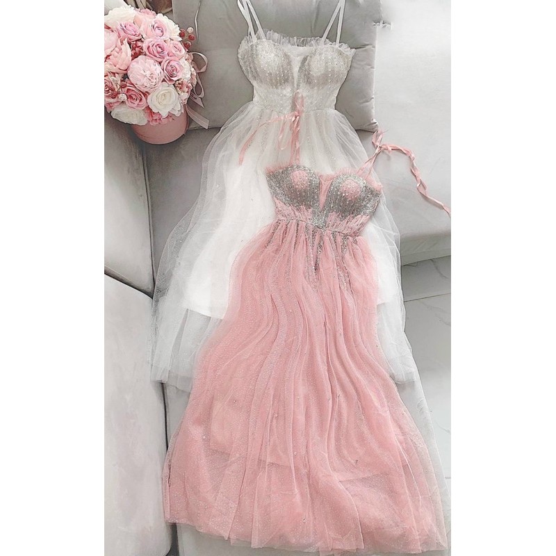 Đầm dự tiệc 2 dây kết cườm TRIPBLE T DRESS -size M/L (kèm ảnh/video thật) MS331V