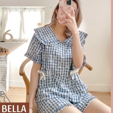Đồ ngủ caro nữ cute dễ thương cao cấp phong cách tiểu thư Bella Rose bt9 | BigBuy360 - bigbuy360.vn