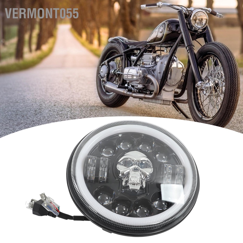 Vermont055 7in Xe máy LED Thiên thần Đèn pha Mắt đầu lâu Mẫu hình Ánh sáng trắng Không thấm nước Sửa đổi phổ quát