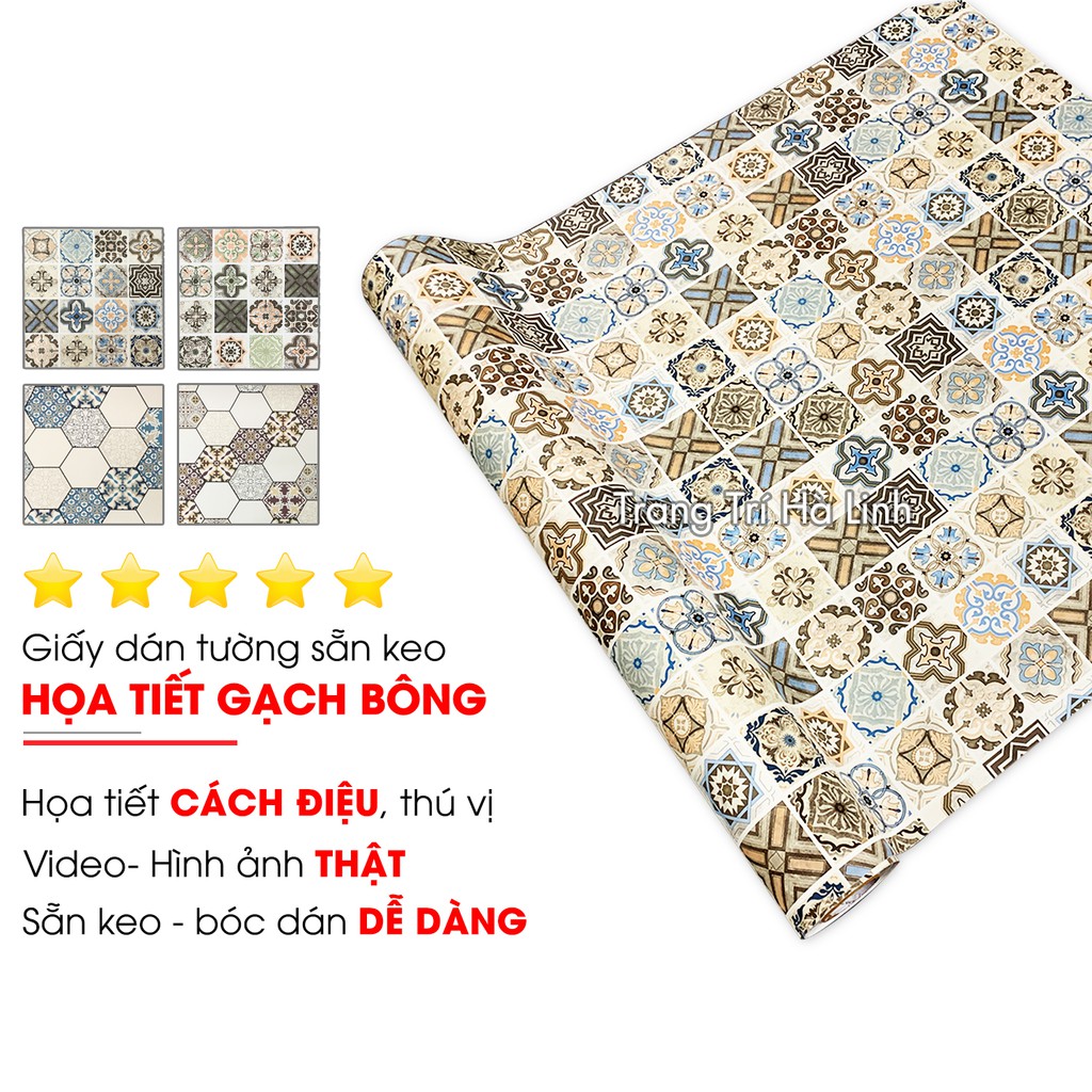 Giấy dán tường gạch bông - decal dán tường họa tiết gạch bông bóc dán 1.2mx0.5m