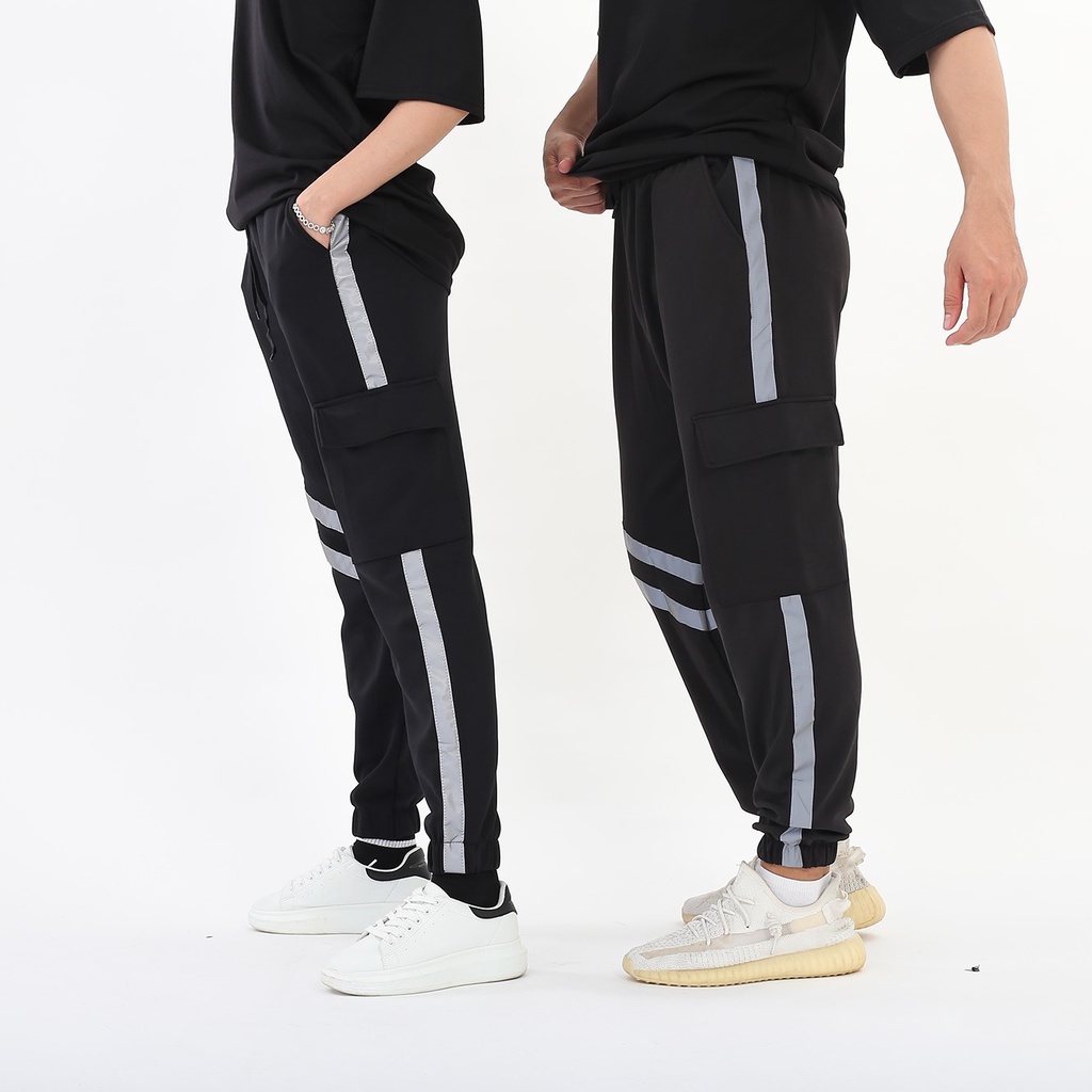 Quần jogger phản quang 2 sọc unisex phong cách thể thao tập gym | Mr.Tee