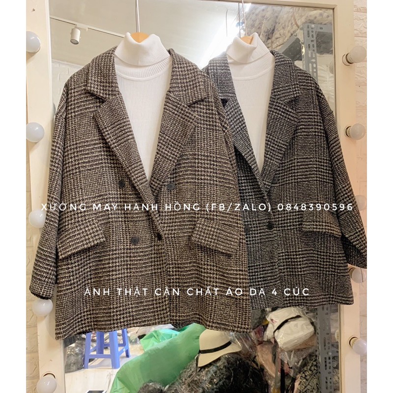 Áo khoác dạ kẻ 2 lớp dáng dài 4 cúc túi nắp - Xưởng May Hạnh Hồng | BigBuy360 - bigbuy360.vn