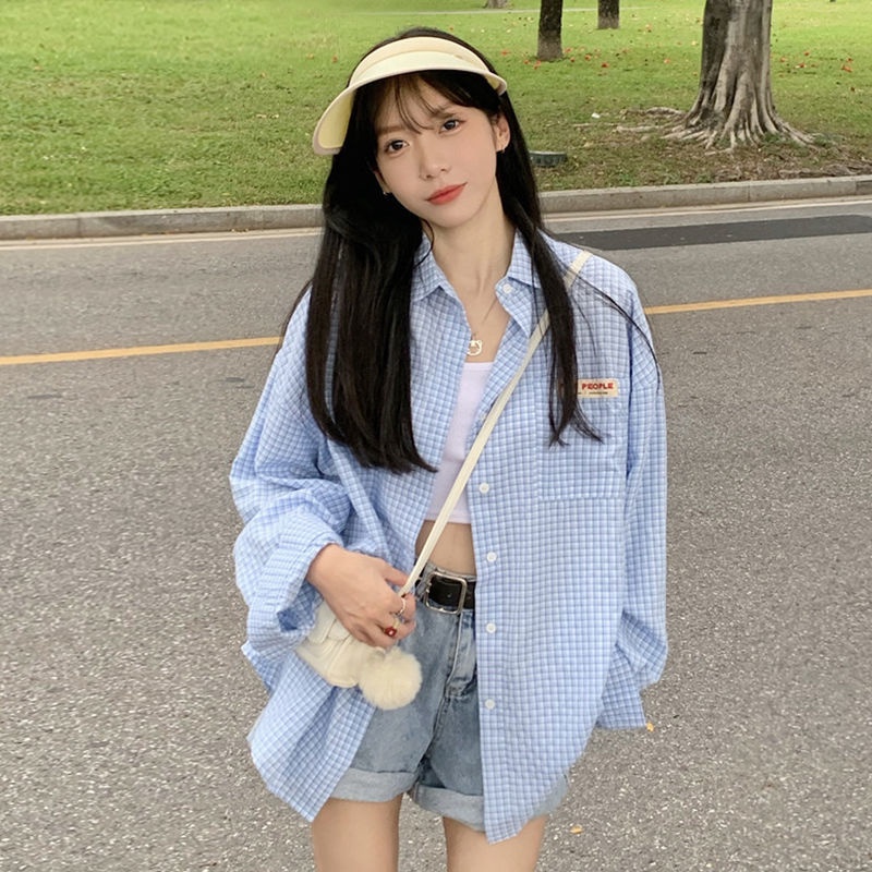 Áo Sơ Mi Chống Nắng Họa Tiết Kẻ Sọc Màu Xanh Dương Thiết Kế Mới Thời Trang Mùa Hè Theo Phong Cách Hồng Kông Cho Nữ