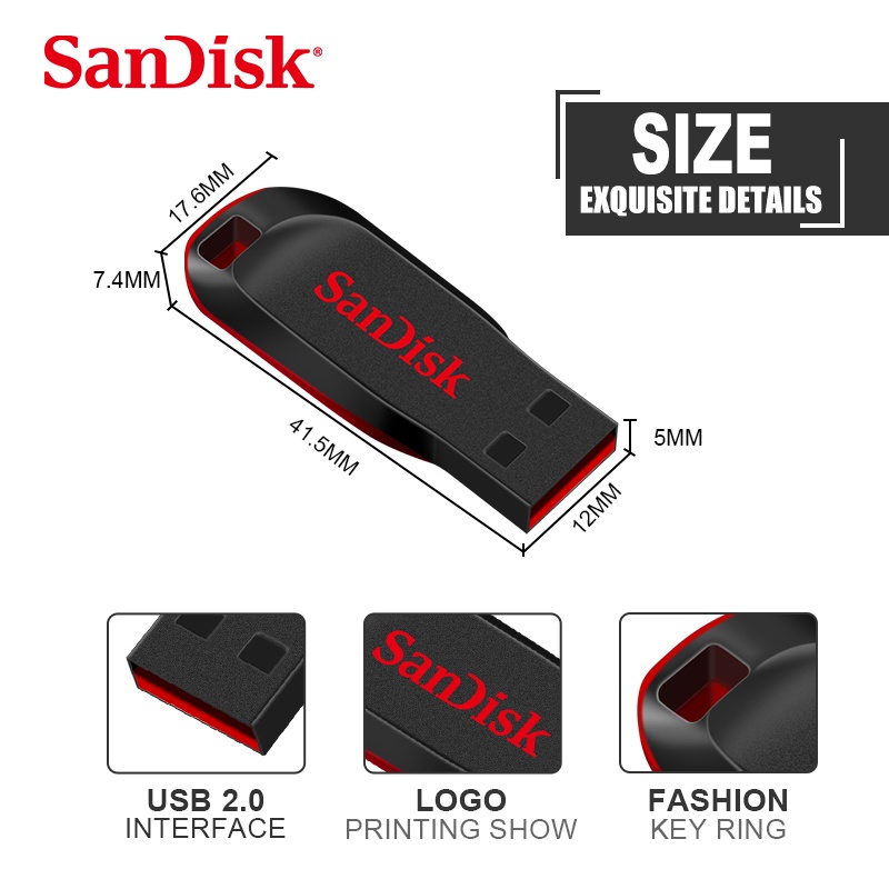 Usb 2.0 SanDisk Cruzer Blade CZ50 256GB 128GB 64GB 32GB 16GB 8GB 4GB