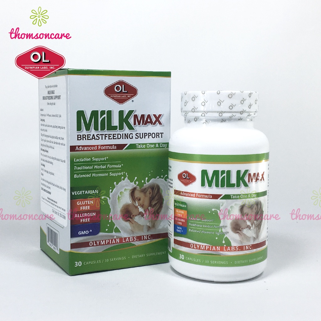 Viên lợi sữa Milk Max từ Olympian Labs nhập khẩu từ Mỹ, kích sữa cho mẹ sau sinh, cho con bú Hộp 30v