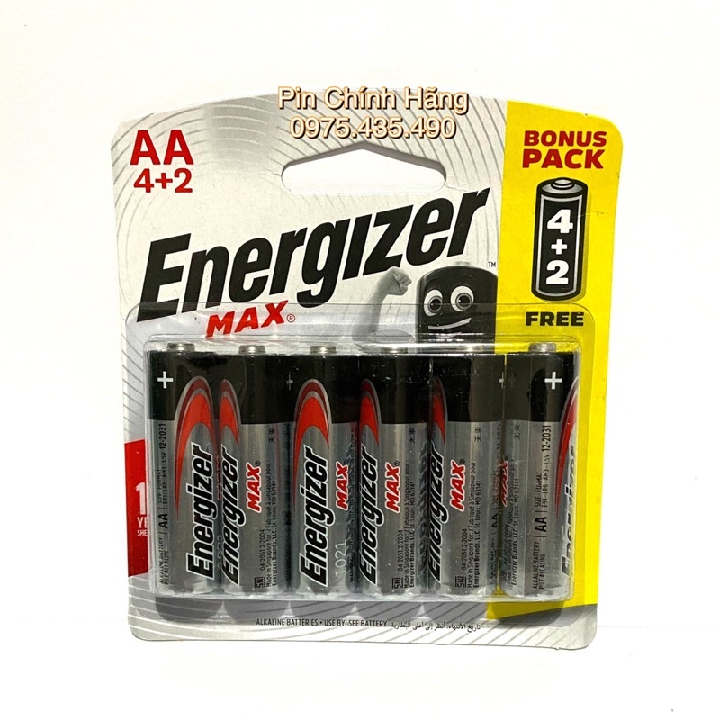 Vỉ 6 Viên Pin AA / AAA Energizer Max Siêu Bền Hàng Chính Hãng