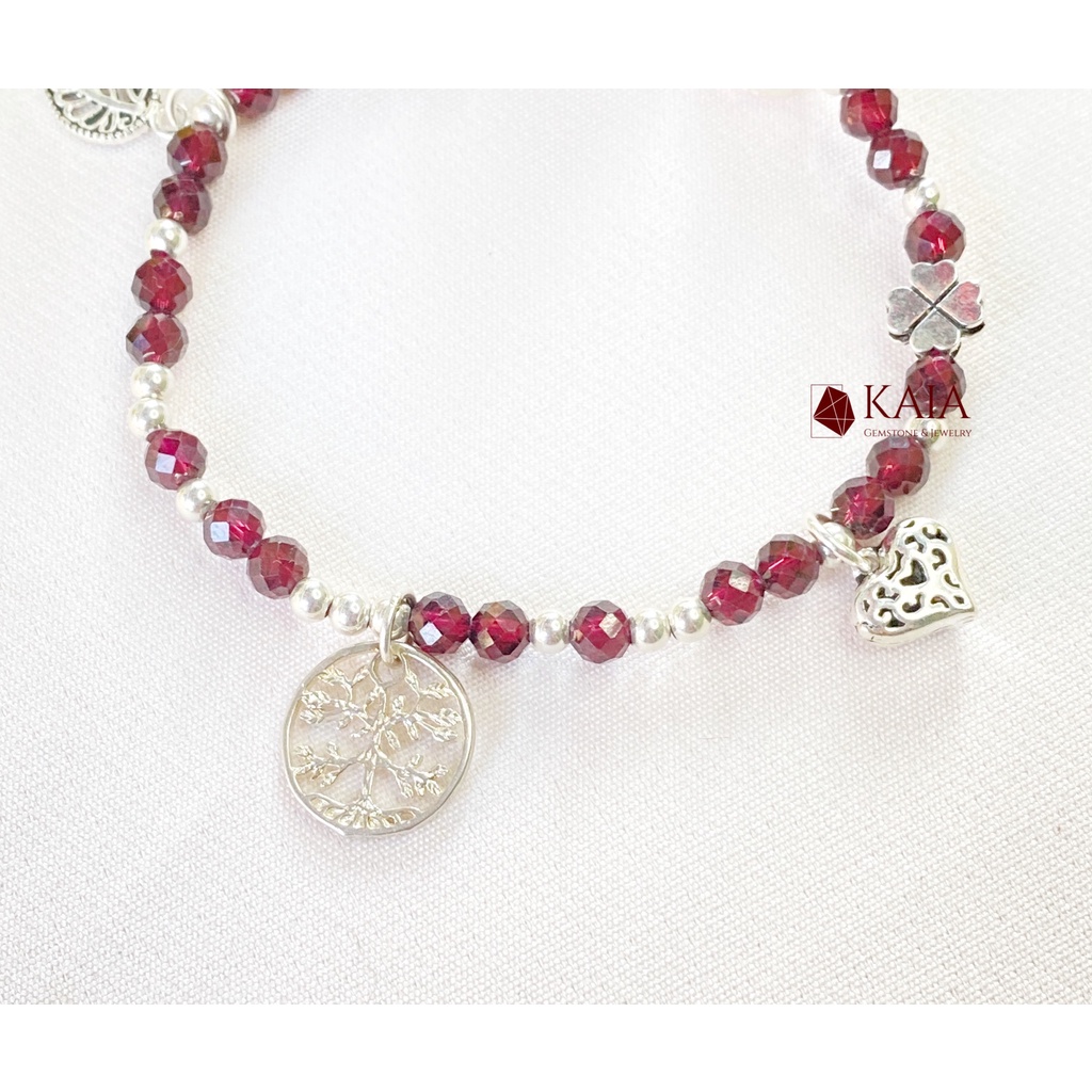 Vòng tay phong thuỷ Ngọc Hồng Lựu - Garnet mix charm bạc phụ kiện thời trang nữ may mắn bình an - M1 - KAIA