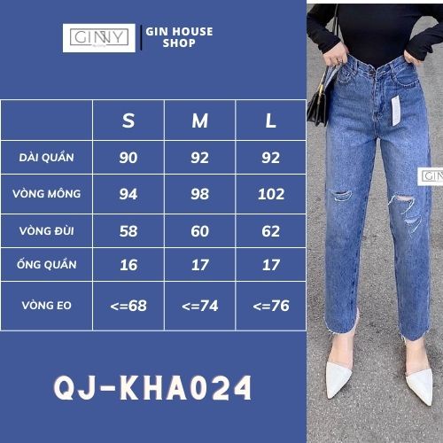 Quần Baggy Nữ Hack Dáng KHA-024 | Quần Baggy Jean Cạp Cao | Vải Jean Wash xịn | GinHouseShop