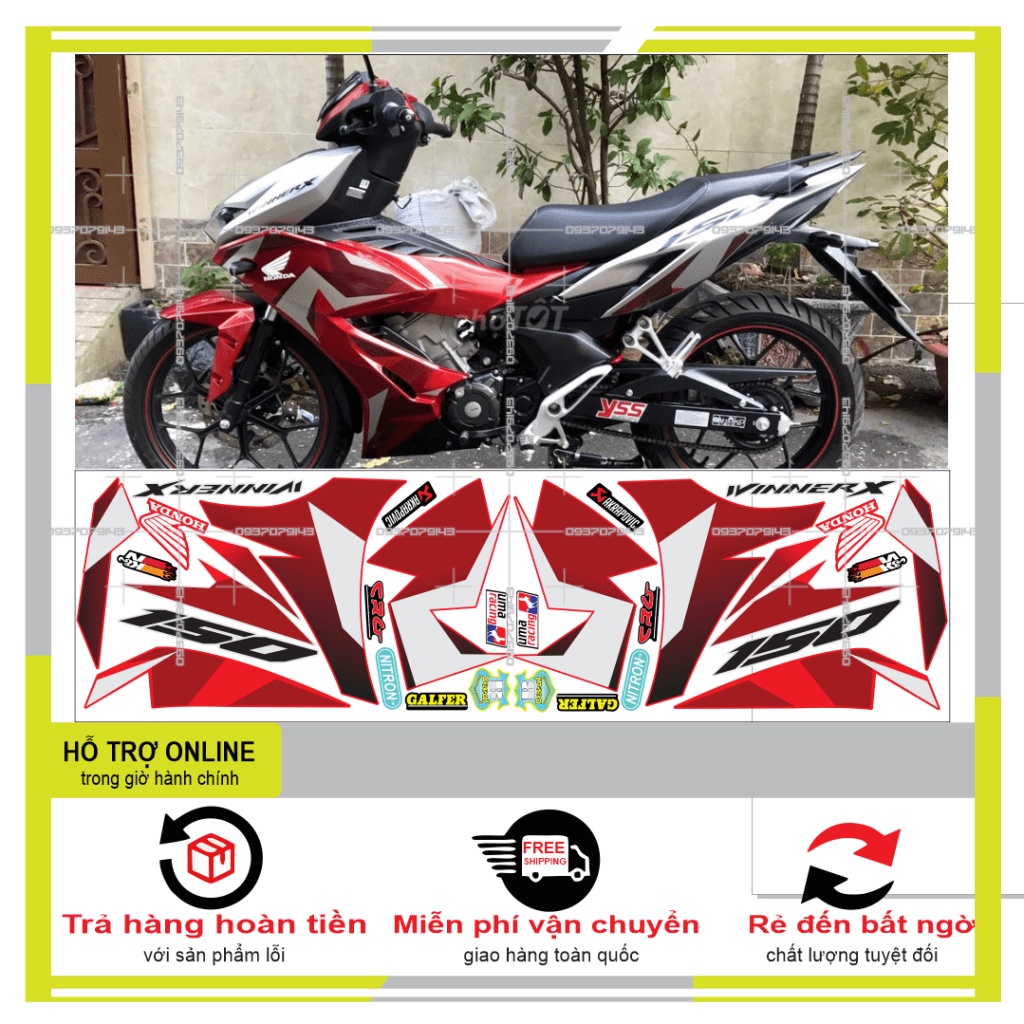 TEM XE WINNER X CHẾ MẪU ZIN TRẮNG ĐỎ -- SHIN DECAL 2