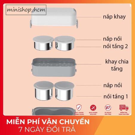 Hộp cơm cắm điện văn phòng 1 tầng 2 bát inox có chức năng giữ nhiệt, hâm đóng và tự nấu chín thức ăn đa năng