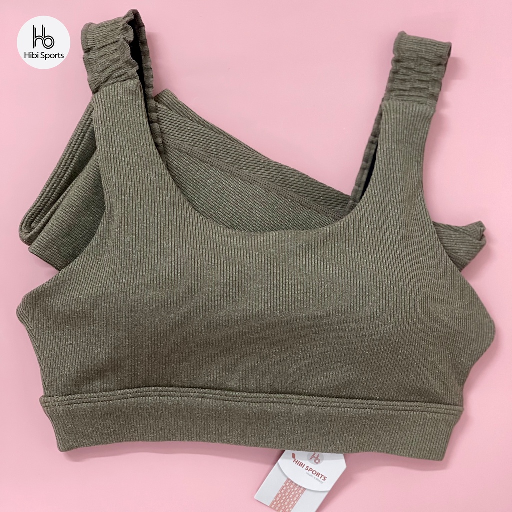 Set đồ tập yoga gym Hibi Sports H150 size mới, Cam và Đỏ, áo bra 2 dây đánh bèo kèm mút ngực, chất vải Rib