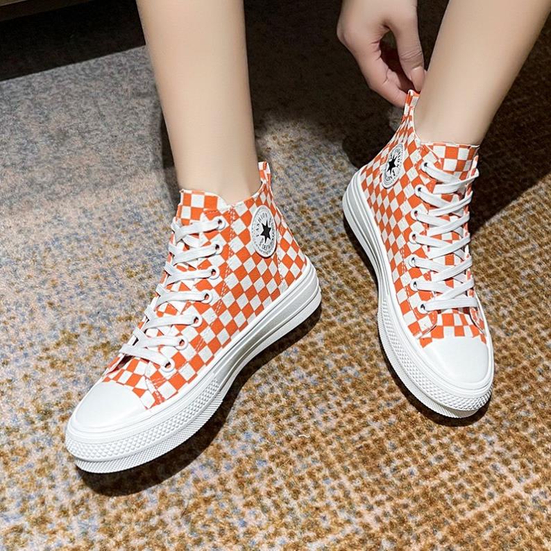 Giày thể thao Ulzzang kẻ cao cổ cam màu đen GIÀY BỊ Ố CÂN NHẮC KHI MUA