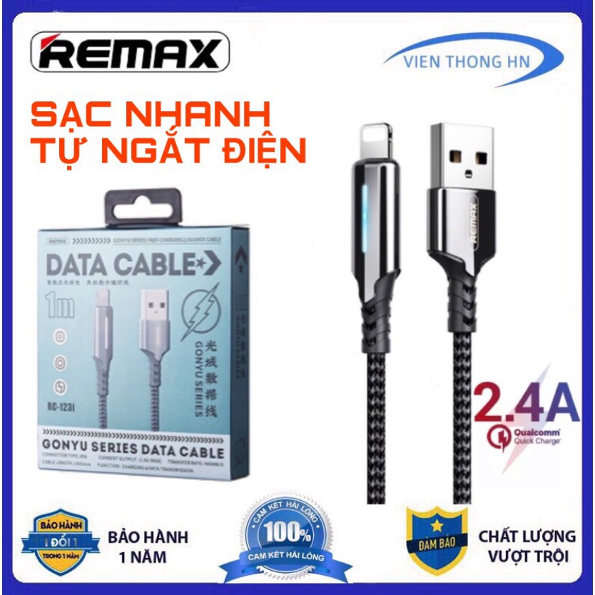 Cáp sạc nhanh 3a tự ngắt điện khi sạc đầy Lightning Remax RC - 123i  RC - 123a cho iphone ipad và dây sạc type c