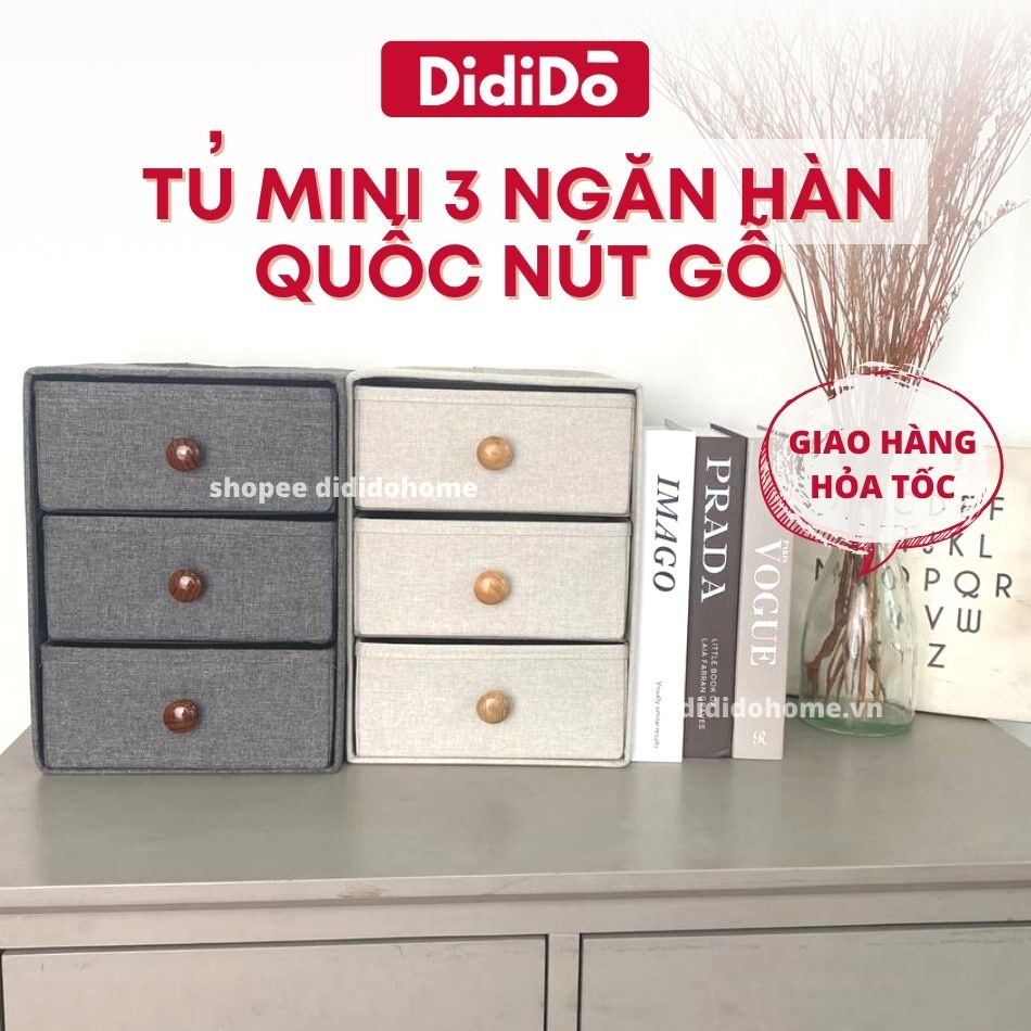 Tủ mini 3 ngăn Hàn Quốc nút gỗ màu xanh