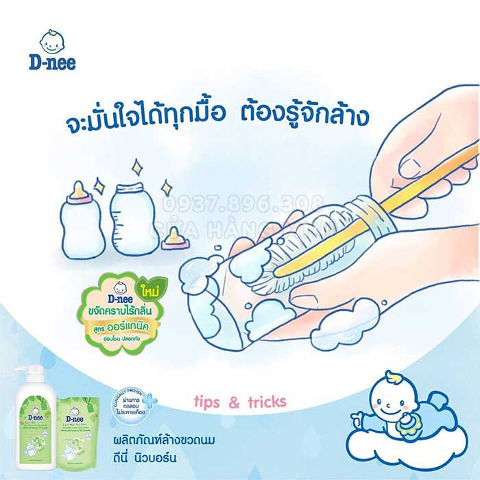 Combo 3 túi nước rửa bình và rau củ Dnee Thái Lan 600ml