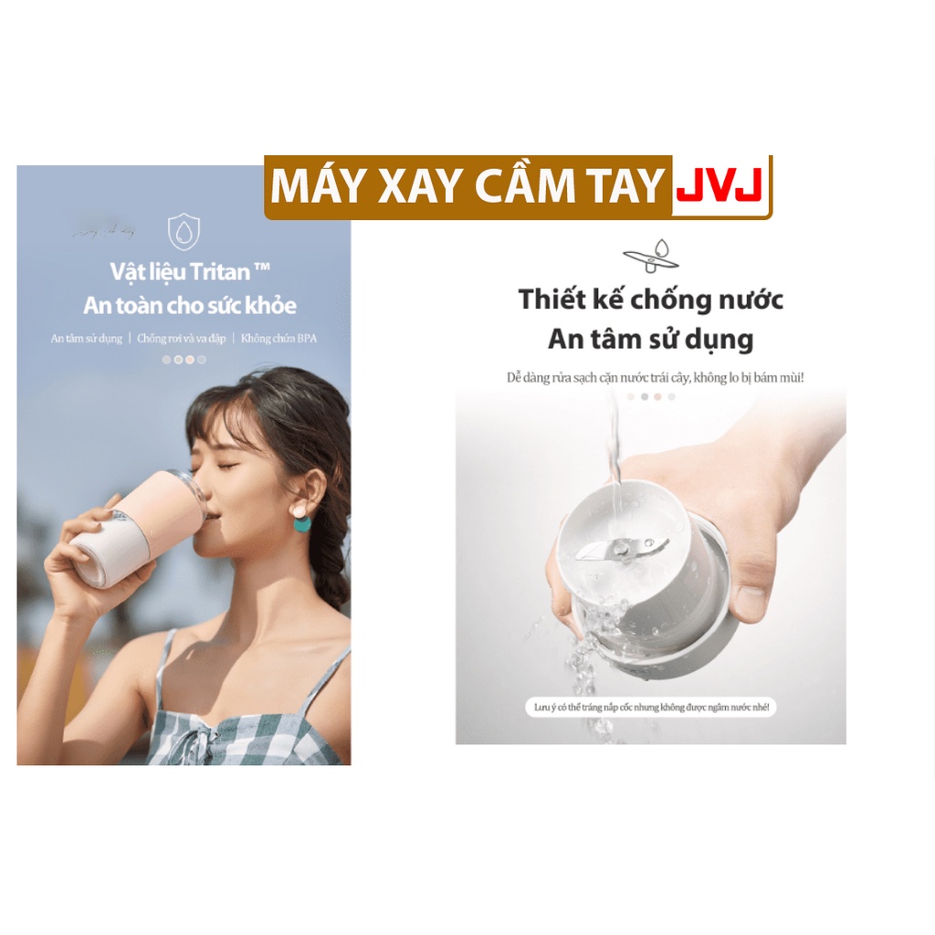 Máy xay sinh tố cầm tay đa năng JVJ LLJ-P03H1 Cốc xay mini lưỡi dao kép  sử dụng pin sạc dung tích 300ML bảo hành 12T