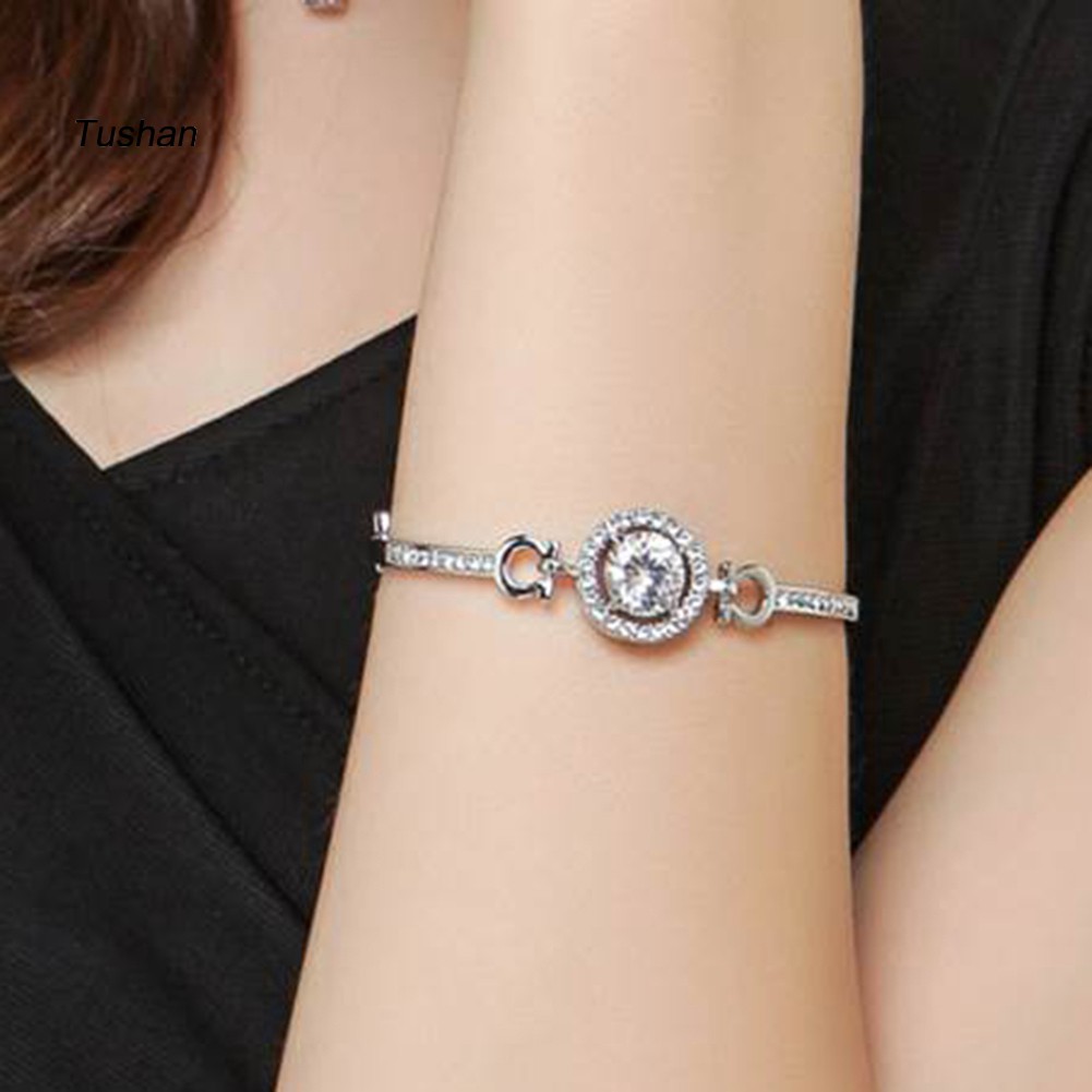 TUSH_Luxury Cubic Zirconia Inlaid Adjustable Chain Bracelet Bangle Women Jewelry Gift