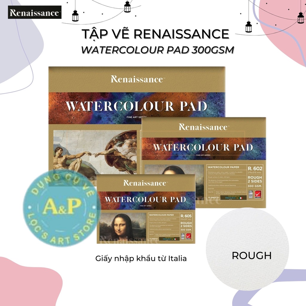 [Lộc'sArtStore] Tập Giấy Vẽ Renaissance 300gsm - WaterColour Pad vân Rough