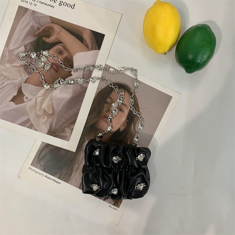 Túi Đeo Chéo Vai Bằng Da Đính Đá Hình Vuông Nhỏ Nhắn Thời Trang Cao Cấp Dành Cho Nữ