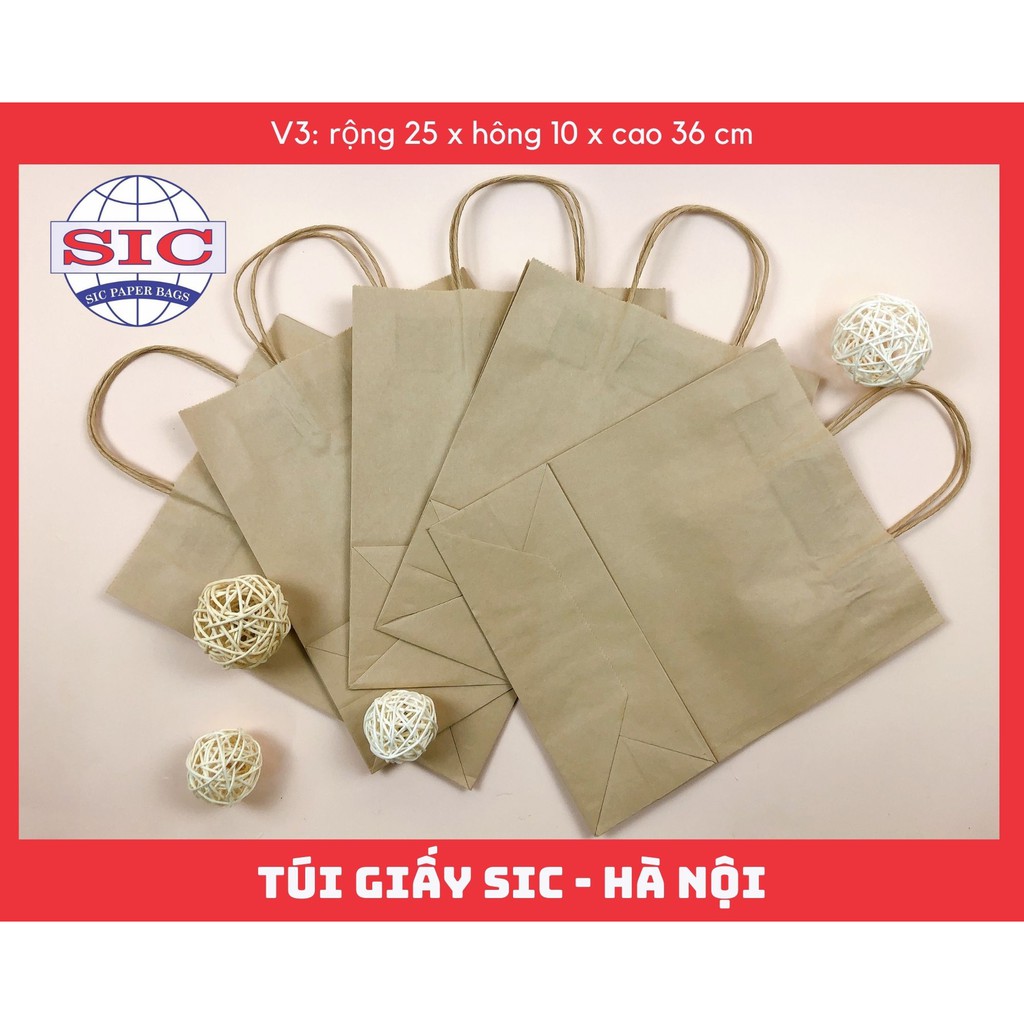 [SET 100 CHIẾC] TÚI GIẤY KRAFT V3- 25x10x30 CÓ QUAI (ẢNH THẬT)