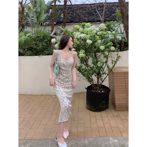 Đầm Body Hoa Nhí Dáng Dài Hai Dây Ôm Sát Gợi Cảm